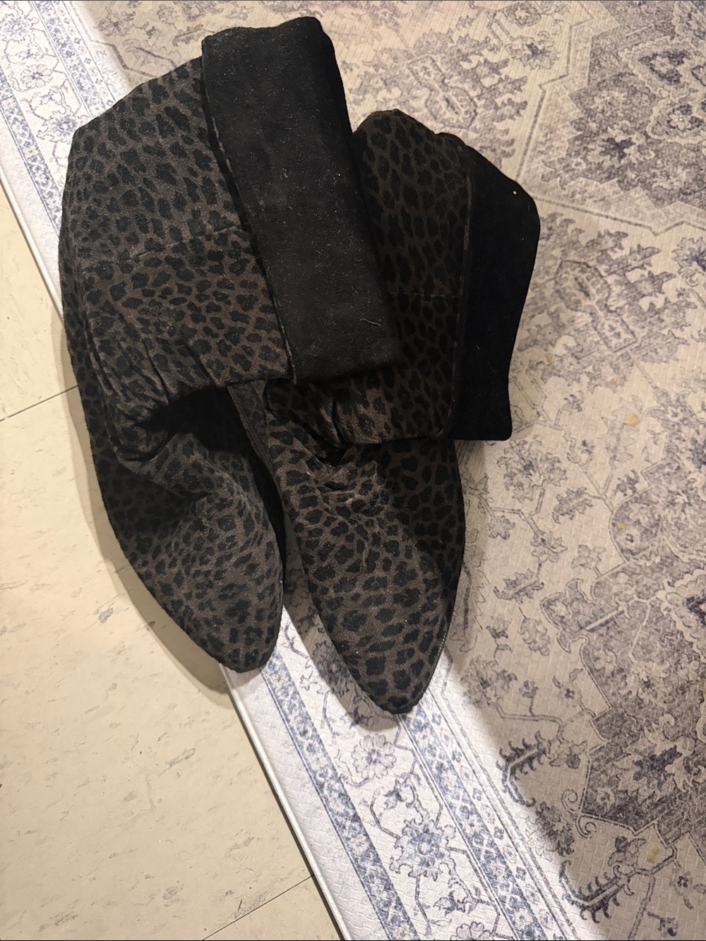 Over-the-Knee Leopard Print Stretch Boots in Black